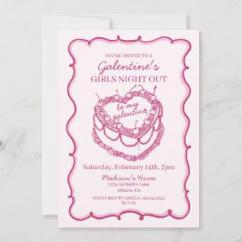 Rosa Retro Hjärtcoquette Kirschtårta Galentine Inbjudningar