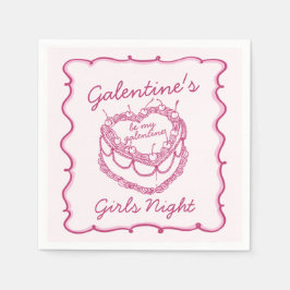 Rosa Retro Hjärtcoquette Kirschtårta Galentines Pappersservett