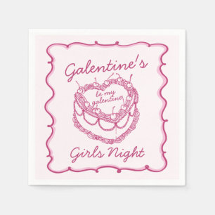 Rosa Retro Hjärtcoquette Kirschtårta Galentines Pappersservett