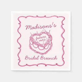 Rosa Retro Hjärtcoquette Tårta Körsbär Bröllopsbru Pappersservett