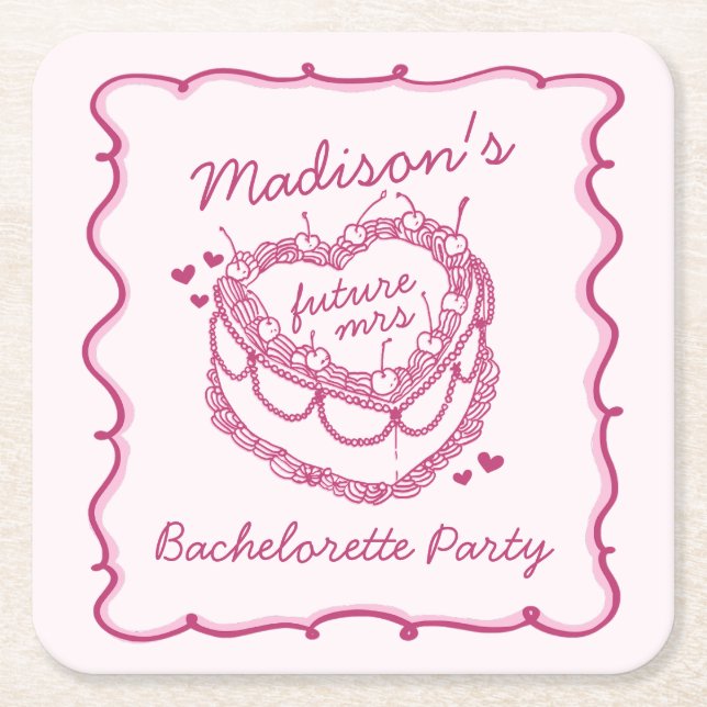 Rosa Retro Hjärtformad Coquette Kirschtårta Möhipp Underlägg Papper Kvadrat (Framsidan)