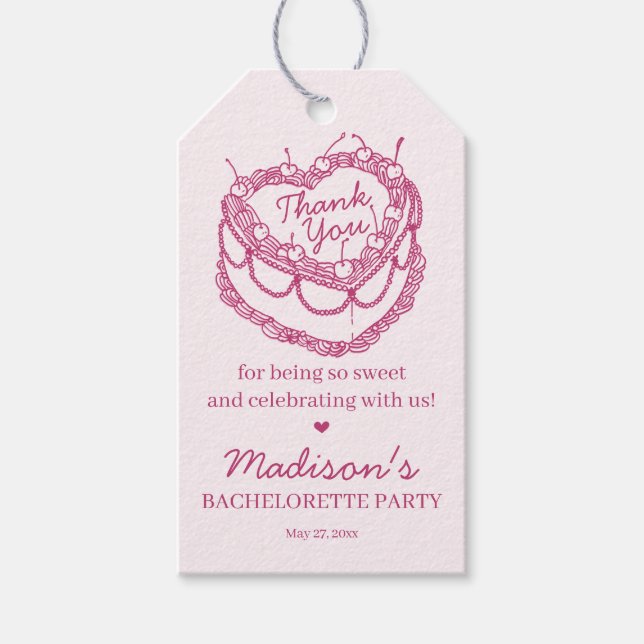 Rosa Retro Hjärtformad Coquette Körsbärstårta Möhi Presentetikett (Framsidan)