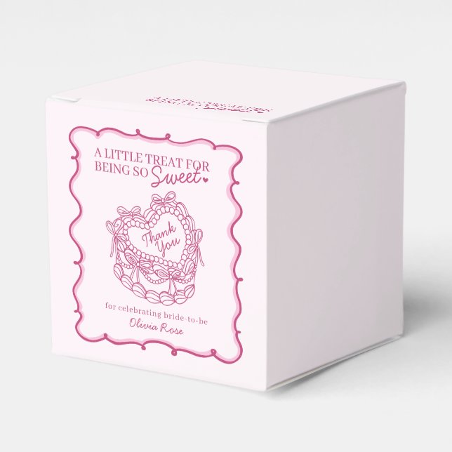 Rosa Retro Hjärtformad Coquette Tårta Bröllopsdusc Presentaskar (Framsidan Sidan)
