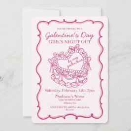 Rosa Retro Hjärtformad Coquette Tårta Galentine Inbjudningar