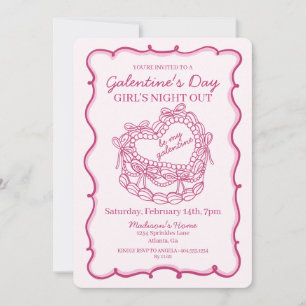 Rosa Retro Hjärtformad Coquette Tårta Galentine Inbjudningar