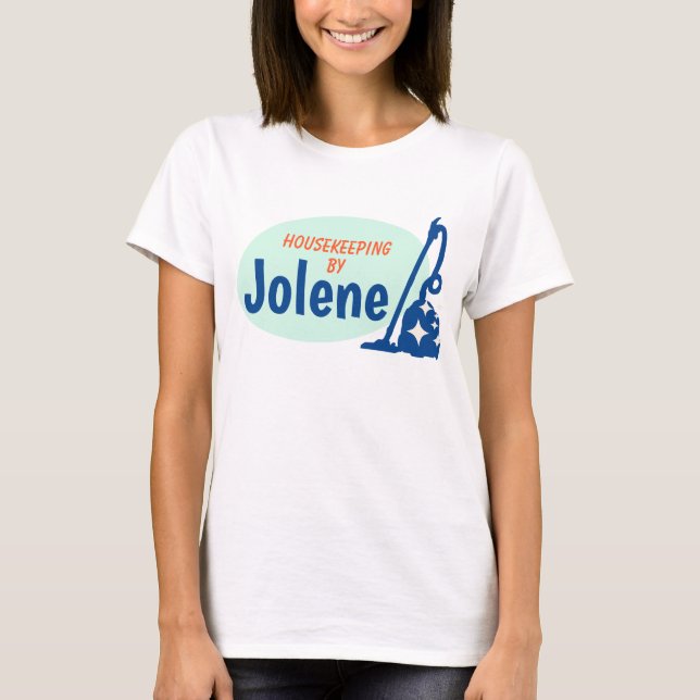 Rosa Retro House Städning Affärskort T Shirt (Framsida)