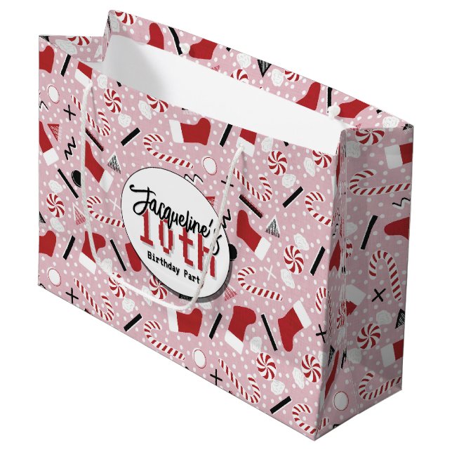 Rosa Retro Jul Pepparmynta Födelsedag (Framsidan Vinklad)