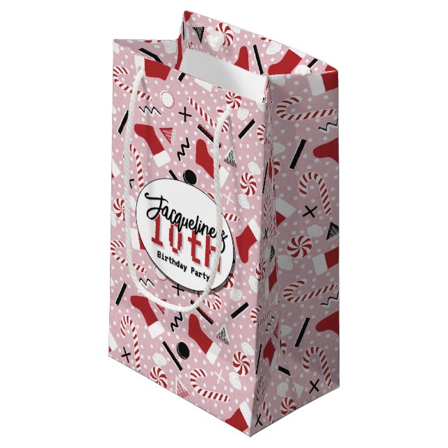 Rosa Retro Jul Pepparmynta Födelsedag (Framsidan Vinklad)