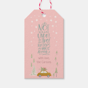 Rosa Retro jul Woodland Personalize Gift Märkre Presentetikett