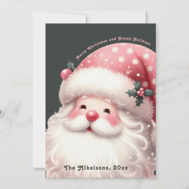 Rosa Retro-julen Jultomten Julkort (Framsida)