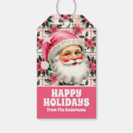 Rosa Retro Jultomten - Blommigt - jul Presentetikett