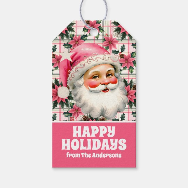 Rosa Retro Jultomten - Blommigt - jul Presentetikett (Framsidan)