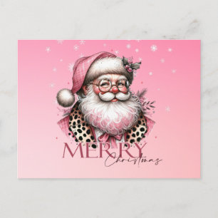 Rosa Retro Jultomten God jul Helg Vykort