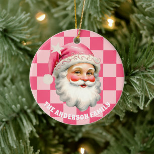 Rosa Retro Jultomten Rosa Tartan Play jul Julgransprydnad Keramik