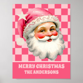 Rosa Retro Jultomten Rosa Tartan Play jul Poster