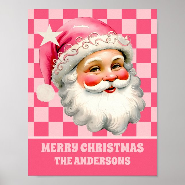 Rosa Retro Jultomten Rosa Tartan Play jul Poster (Framsidan)