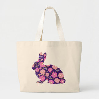 Rosa retro kanin och blommor jumbo tygkasse