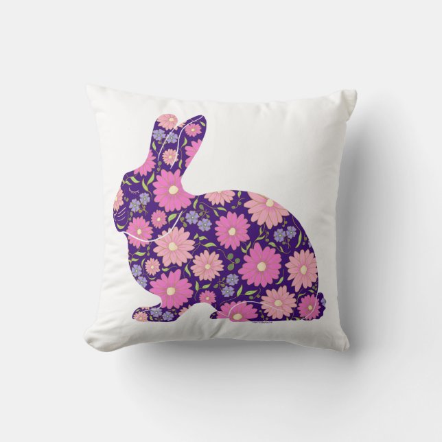 Rosa retro kanin och blommor kudde (Framsida)