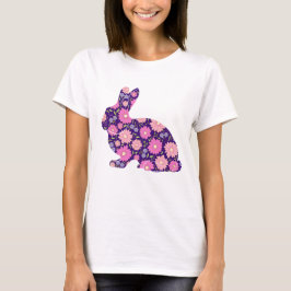 Rosa retro kanin och blommor t shirt