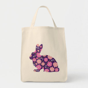 Rosa retro kanin och blommor tygkasse