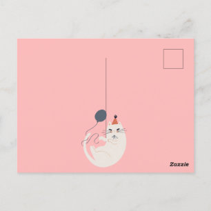 Rosa retro katt chic vykort