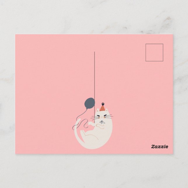 Rosa retro katt chic vykort (Baksida)