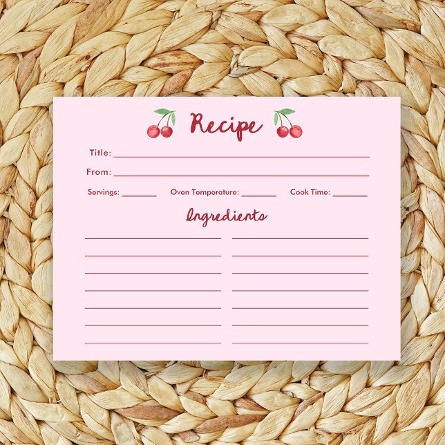 Rosa Retro Körsbär | Bröllopsfest Receptkort (Skapare uppladdad)