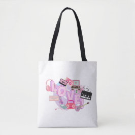 Rosa Retro LOVE-Totebag – 90-tals Hits & Tidigt 20 Tygkasse