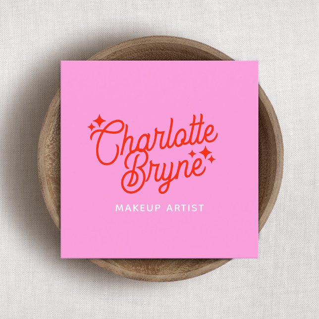 Rosa Retro Makeup Artist Fyrkantigt Visitkort (Skapare uppladdad)