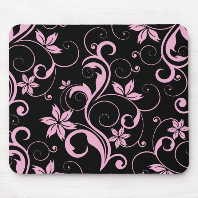 Rosa Retro modern blommönsterelegant Mousepad Musmatta (Framsidan)