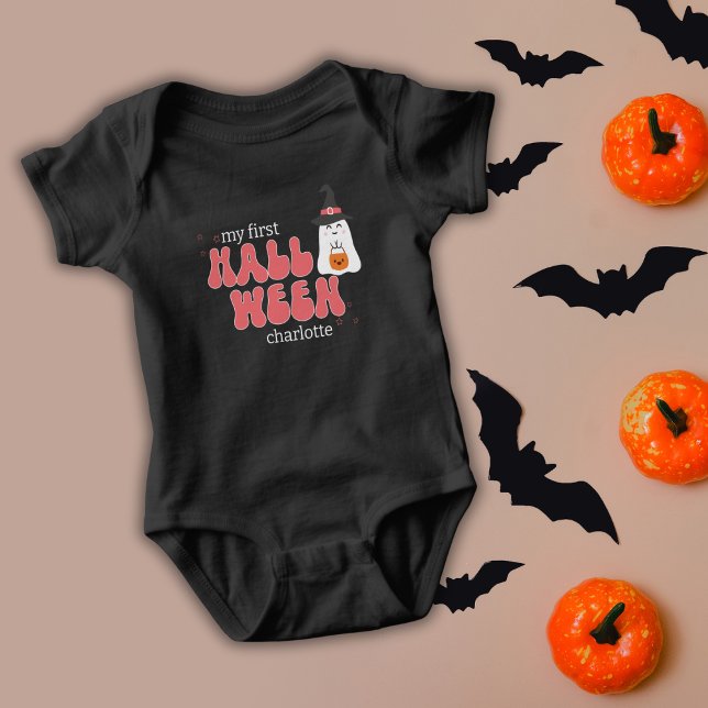 Rosa Retro My First Halloween med Cute Ghost T Shirt (Skapare uppladdad)