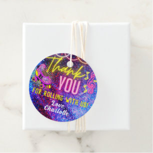 Rosa Retro Neon Glow Roller Skållande Tack Gåvor Etiketter