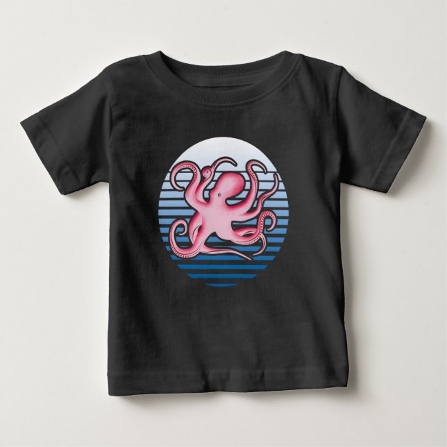Rosa Retro Octopus T Shirt (Framsida)