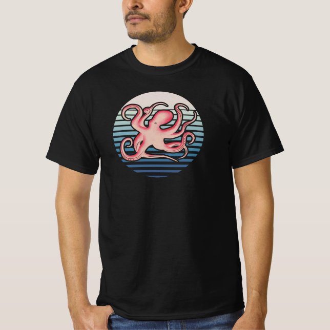 Rosa Retro Octopus T-Shirt (Framsida)