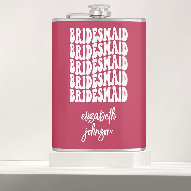 Rosa Retro Personlig Bachelorette Bridesmaid Fickplunta (Skapare uppladdad)