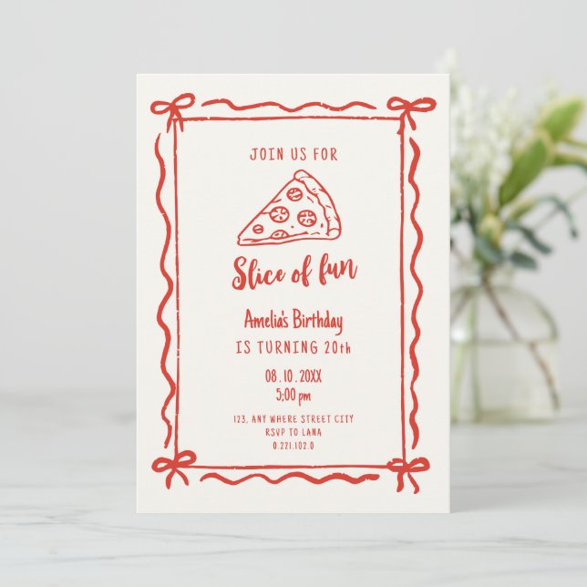 Rosa Retro Pizzafödelsedagsinbjudan Inbjudningar (Stående Fram)