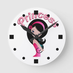 Rosa Retro Princess Wall Clock Rund Klocka