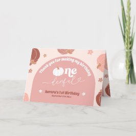 Rosa Retro Pumpkin 1:a födelsedag med vikt Tack Kort