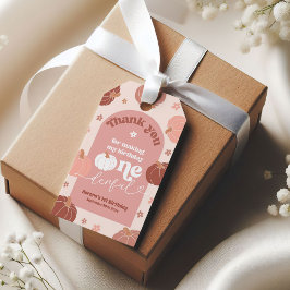 Rosa Retro Pumpkin Märkre 1:a födelsedag Tack Presentetikett