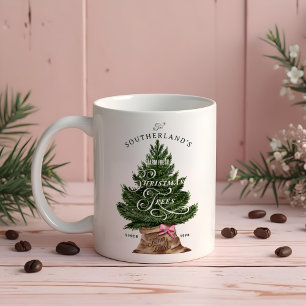 Rosa Retro Roligt Vintage Farm Fresh Träd Monogram Kaffemugg