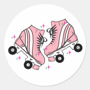 Rosa Retro Roller Skates Runt Klistermärke