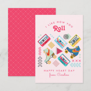 Rosa Retro Rollerskate Classroom Valentine Anteckningskort