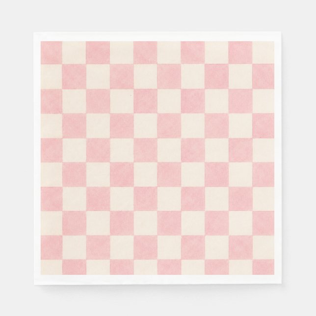 Rosa Retro Rutiga Festeruffelduk | Sommarfest Pappersservett (Framsidan)