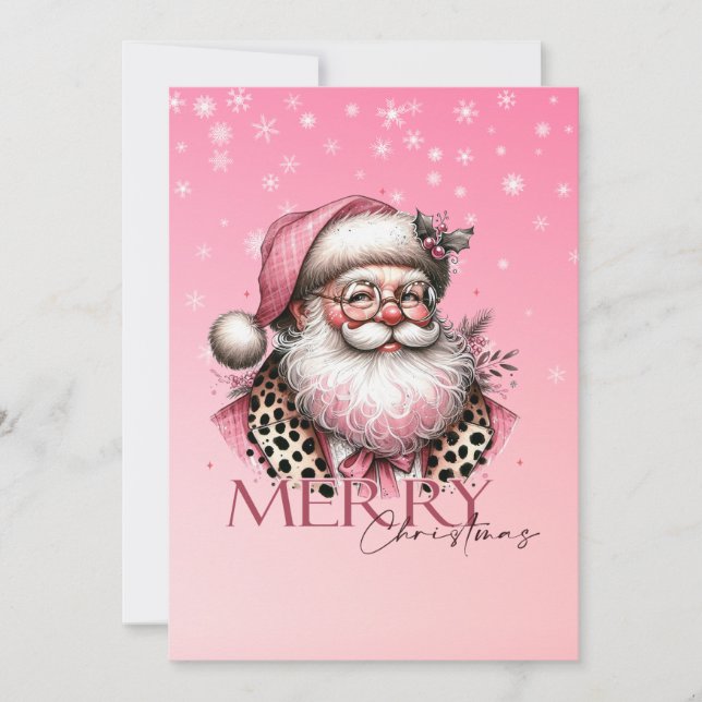 Rosa Retro Santa God jul Julkort (Framsida)