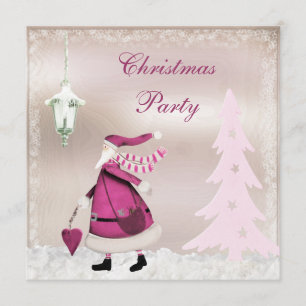Rosa Retro Santa Party-Inbjudningskorten Inbjudningar