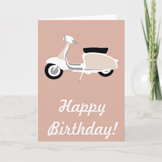 Rosa Retro Scooter-födelsedagskort Kort (Framsida)