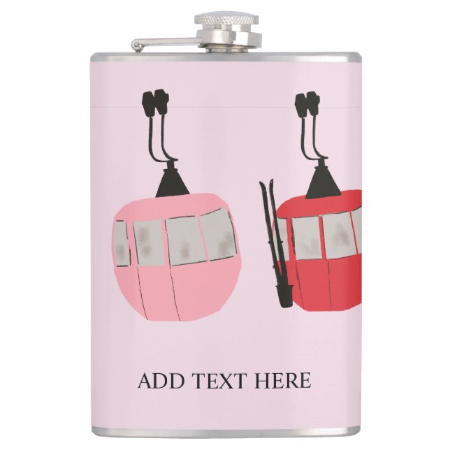 Rosa Retro Ski Hiss Gondola Skiing Skier Fickplunta (Framsidan)