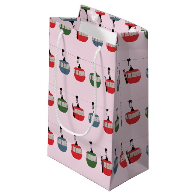 Rosa Retro Ski Hiss Illustration Skier (Framsidan Vinklad)