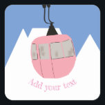 Rosa Retro Ski Hiss Skiing Snö Berg Fyrkantigt Klistermärke<br><div class="desc">Modern skidpresent till honom och henne. Bilden Retro ski hiss gondola illustration mönster för skidåkare. Att hoppa över hemdekanter och gåvor.</div>