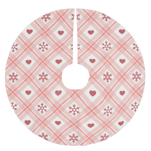 Rosa Retro-snöflummel och julknopp Julgransmatta Borstad Polyester (Framsidan)